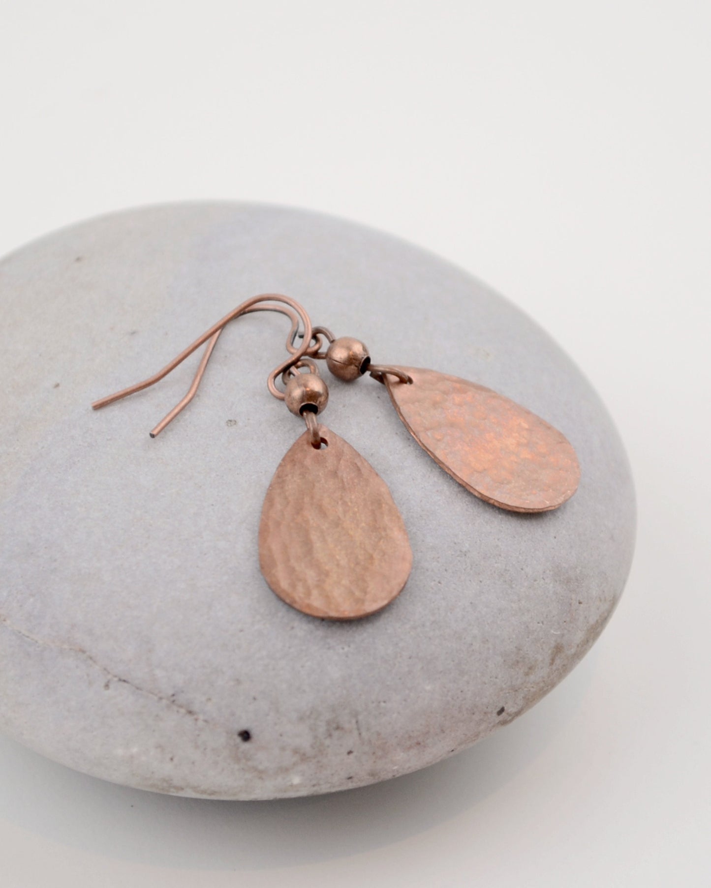 Hammered antique copper tear drop earrings, romantic gift, copper anniversary present