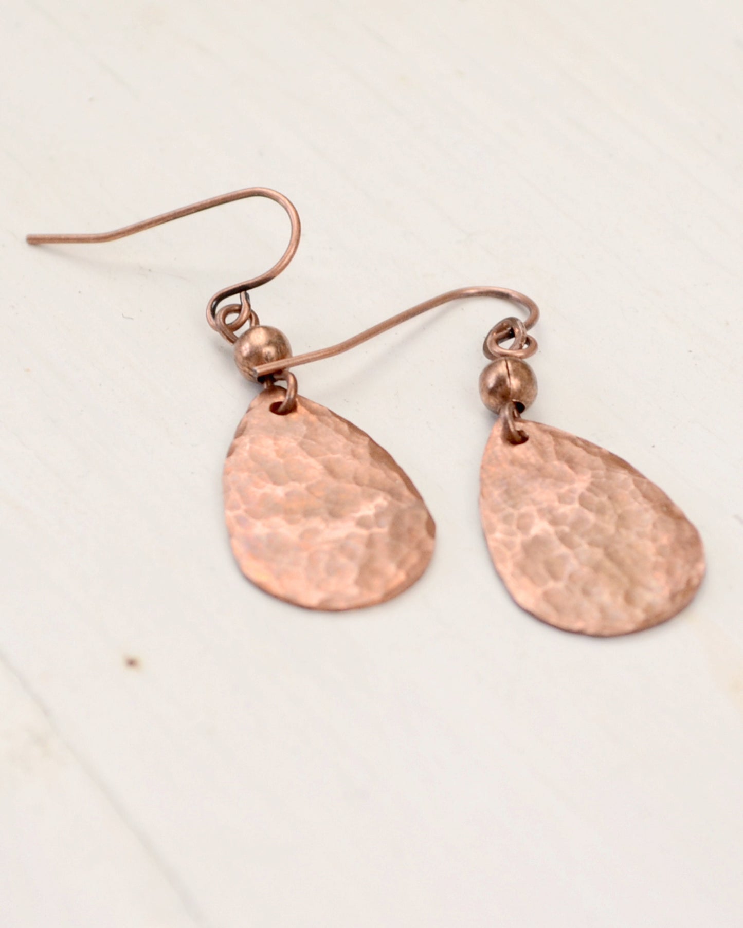 Hammered antique copper tear drop earrings, romantic gift, copper anniversary present