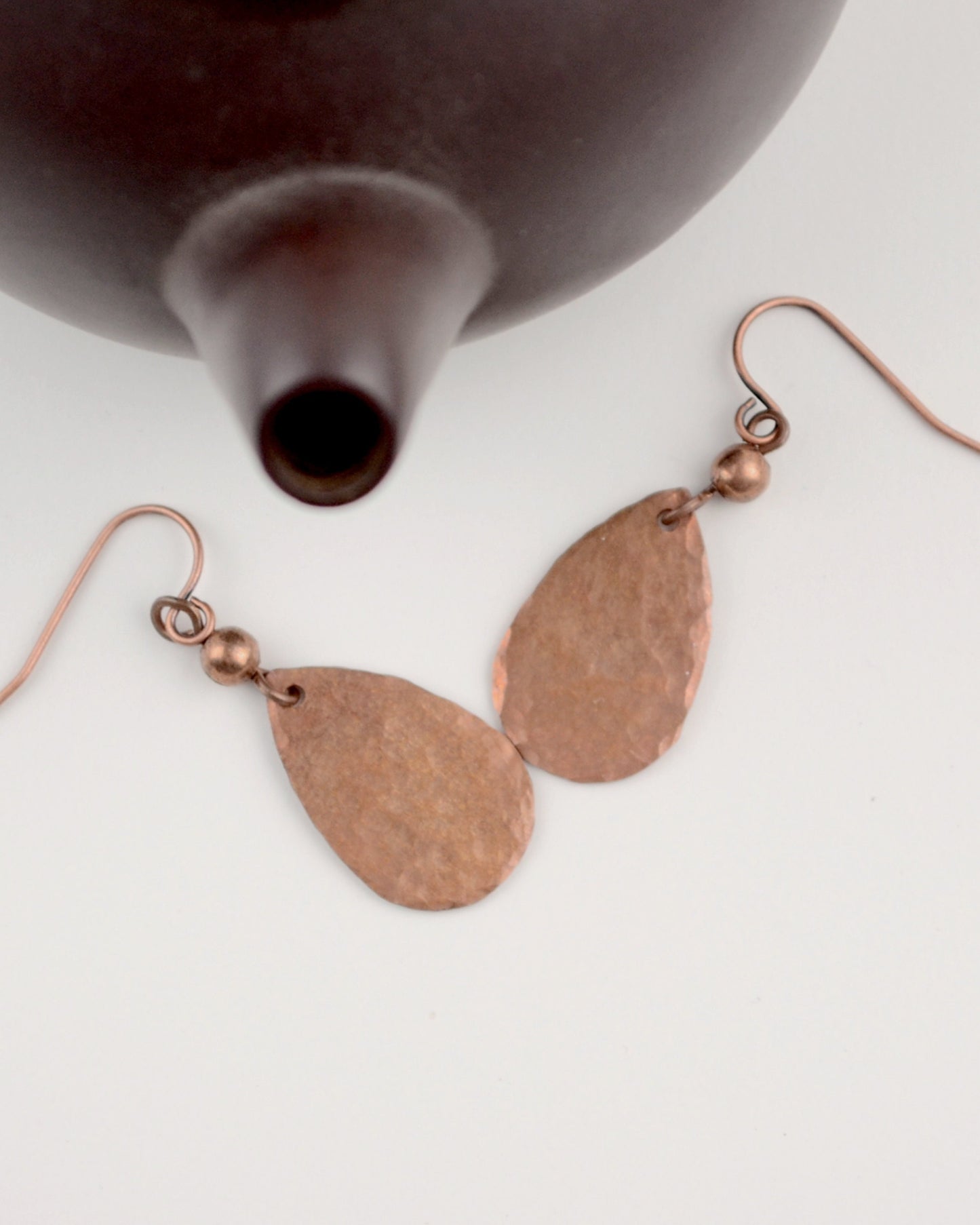 Hammered antique copper tear drop earrings, romantic gift, copper anniversary present