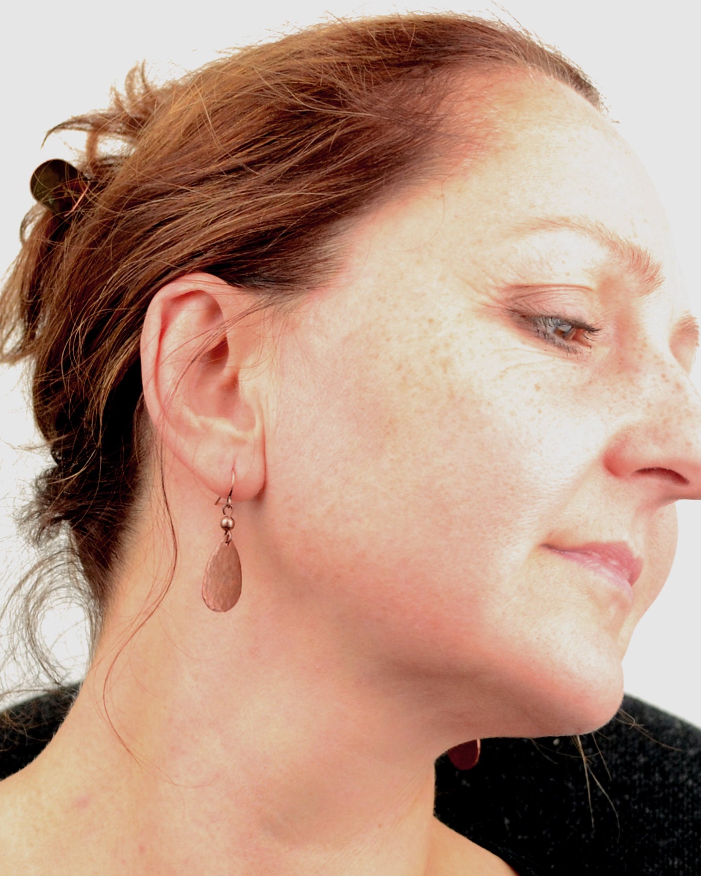 Hammered antique copper tear drop earrings, romantic gift, copper anniversary present