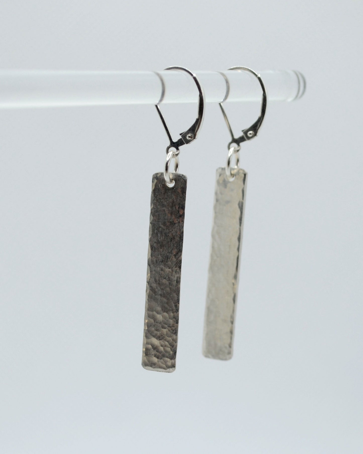 Simple and elegant rectangular hammered silver dangling earrings, sterling silver earrings