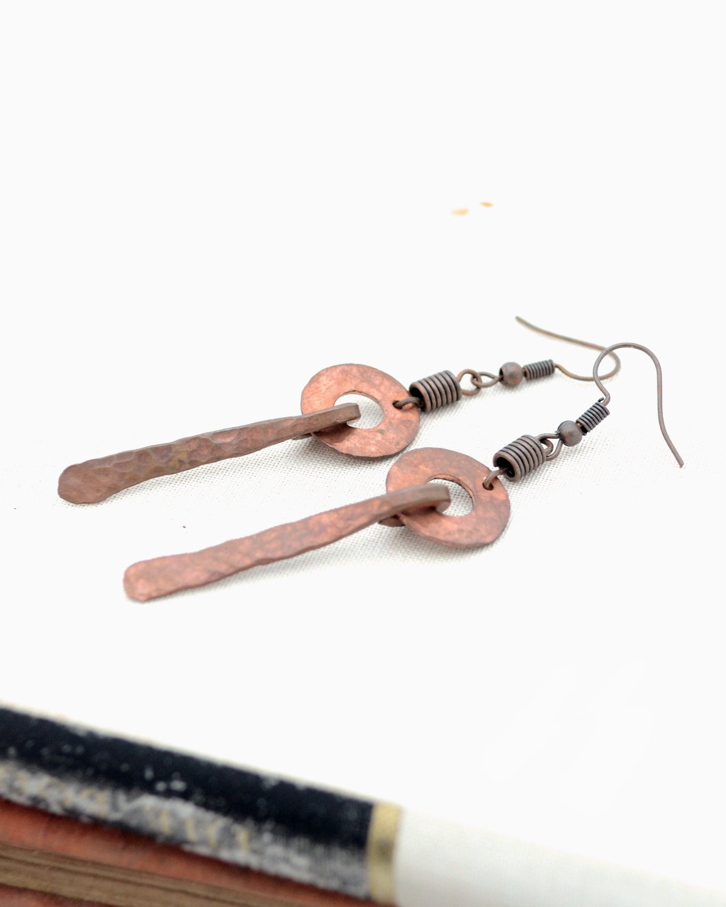 Hammered Copper Dangling Earrings