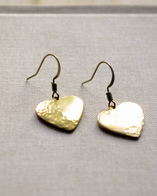 Hammered Brass Small Heart Earrings, Love Gift jewelry