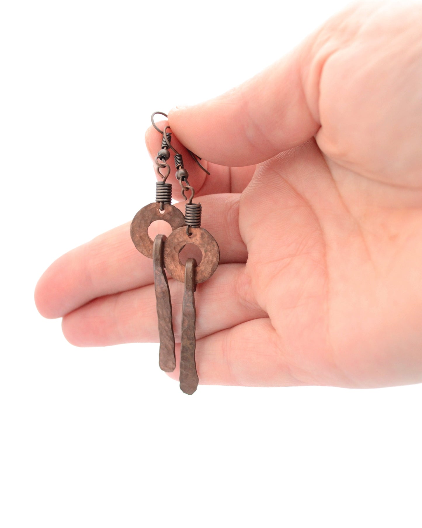 Hammered Copper Dangling Earrings