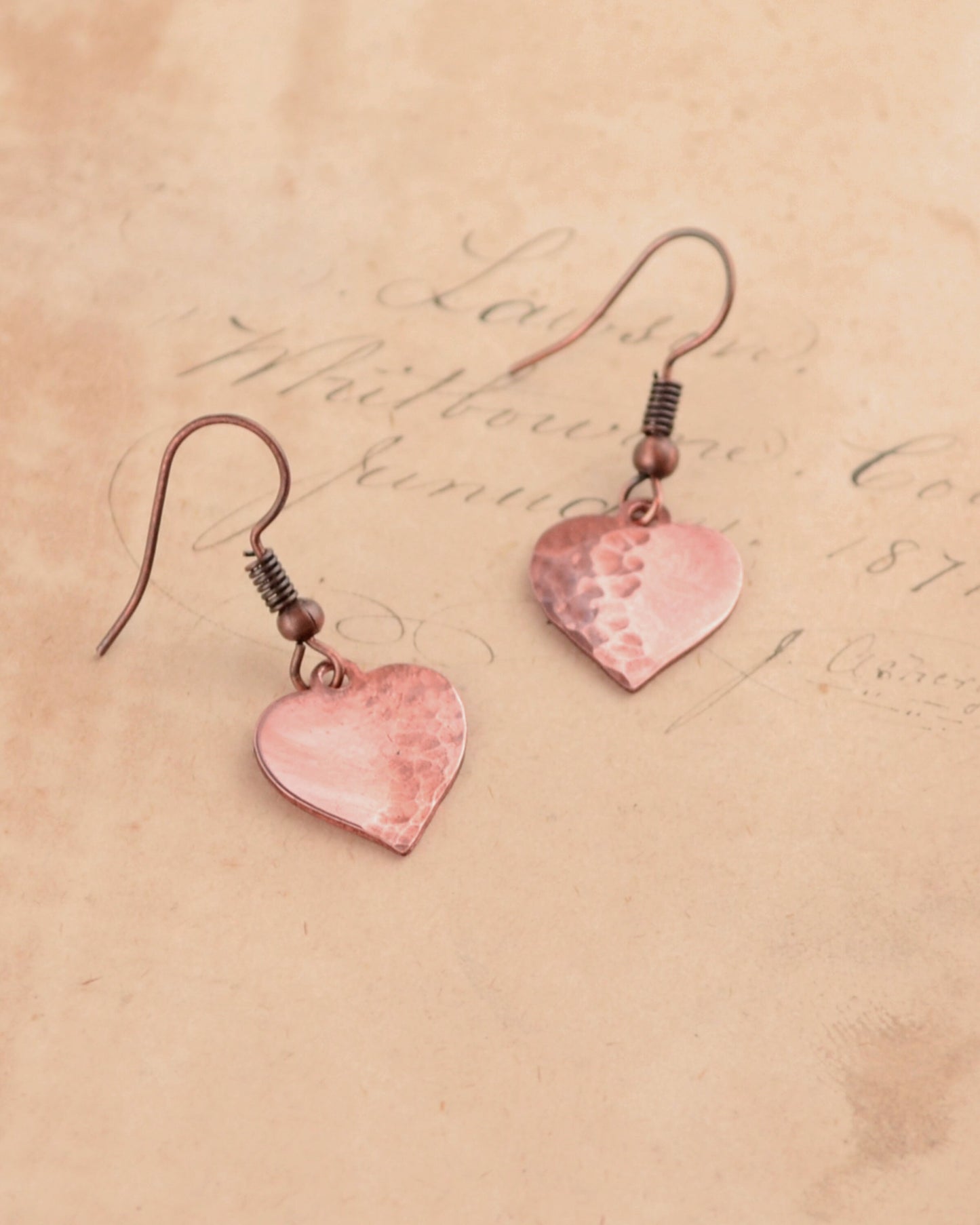 Dainty Copper Small Heart Earrings, Love jewelry, romantic gift Valentines gift