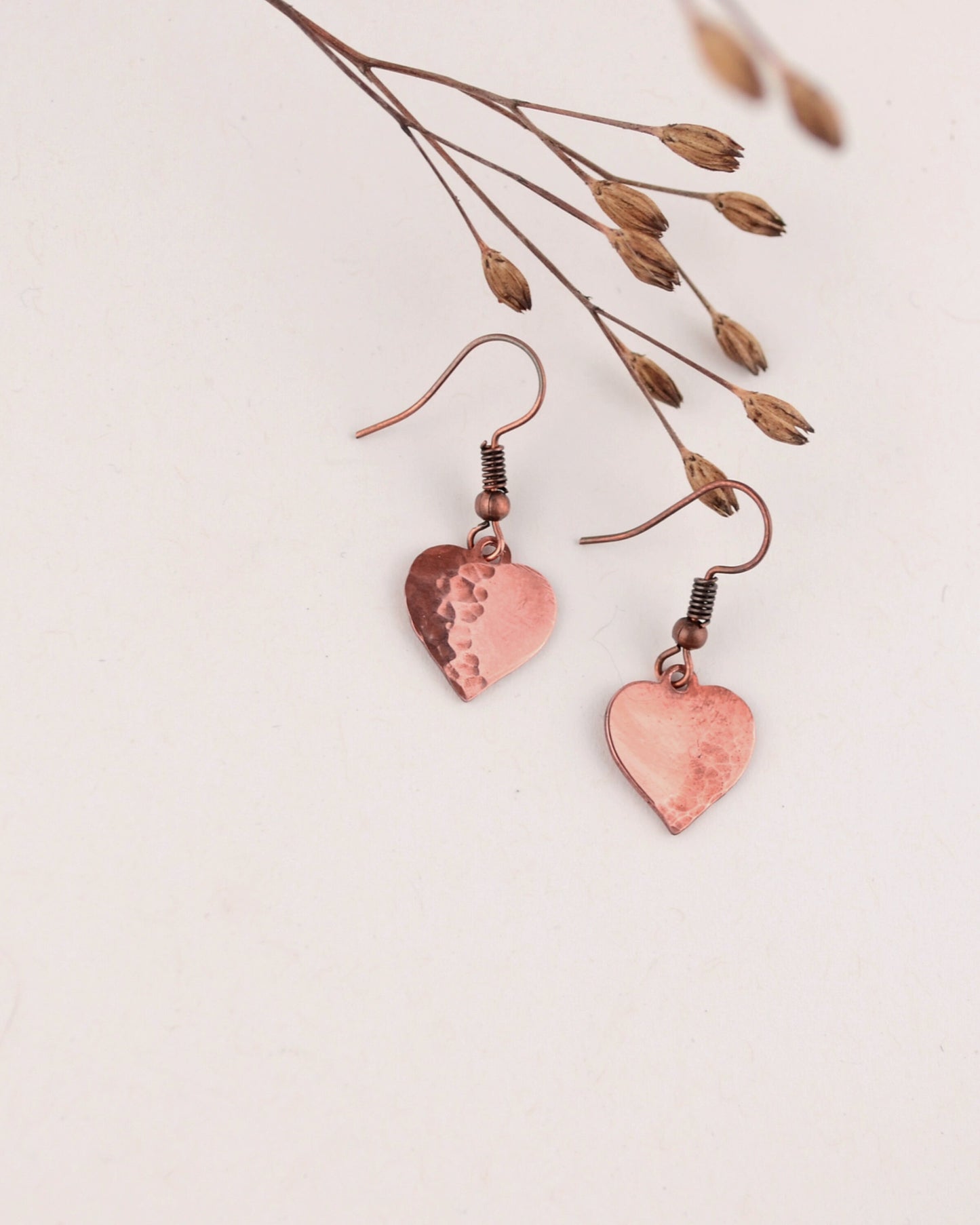 Dainty Copper Small Heart Earrings, Love jewelry, romantic gift Valentines gift