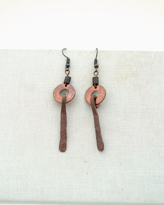 Hammered Copper Dangling Earrings