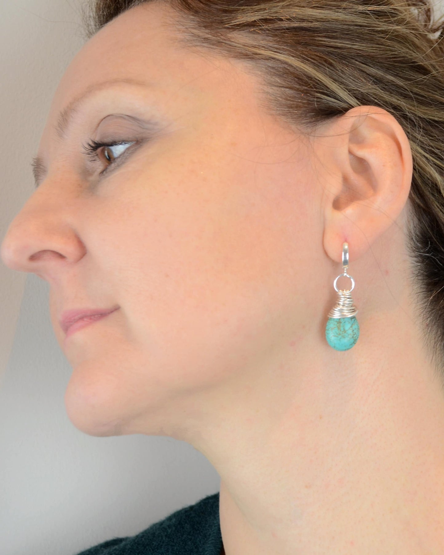 Sterling silver wire wrapped turquoise howlite earrings, boho earrings