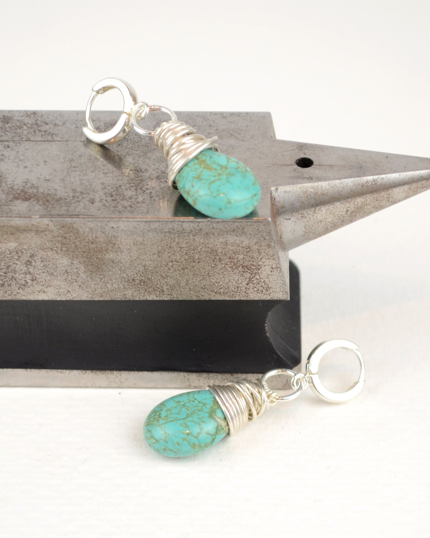 Sterling silver wire wrapped turquoise howlite earrings, boho earrings