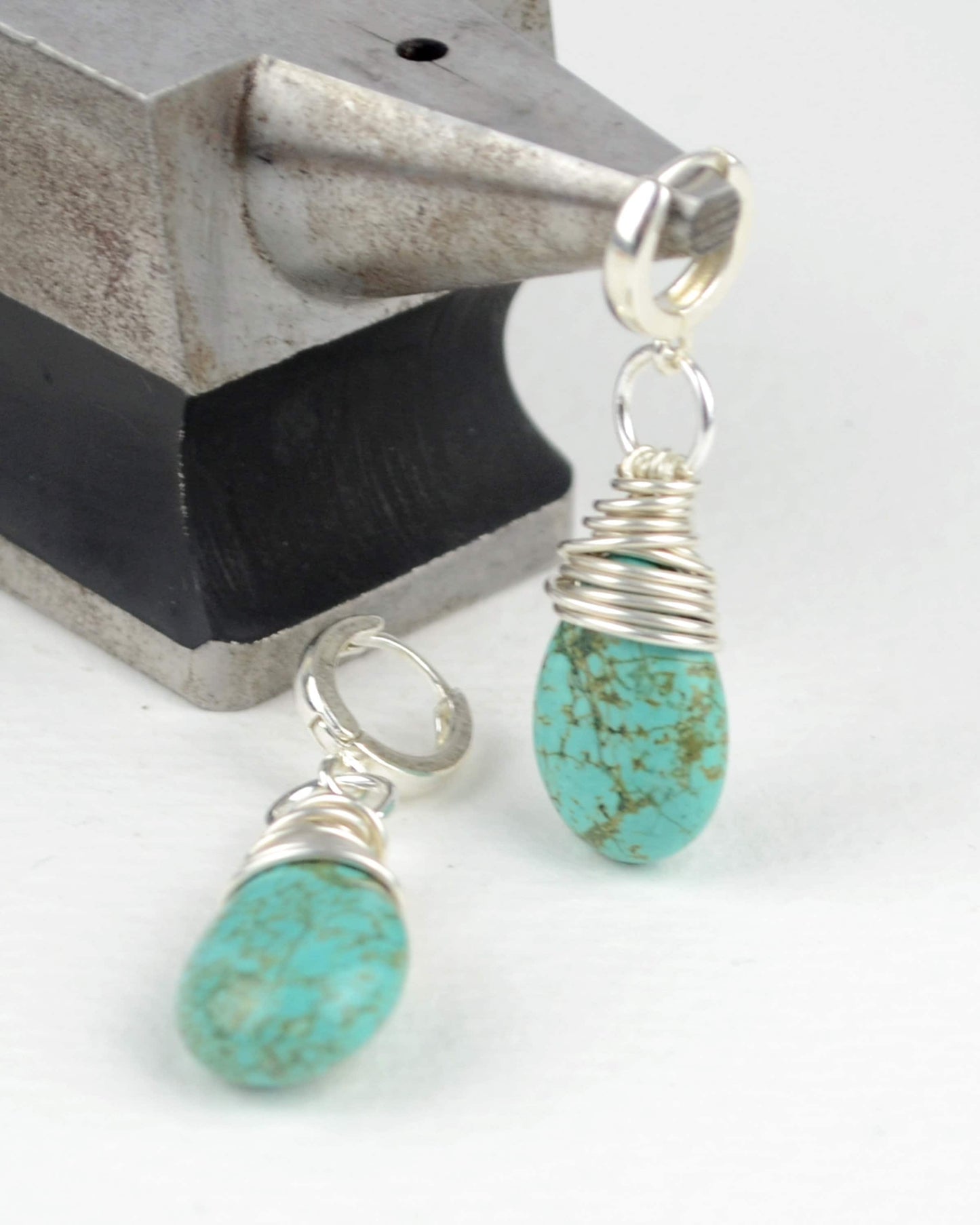 Sterling silver wire wrapped turquoise howlite earrings, boho earrings