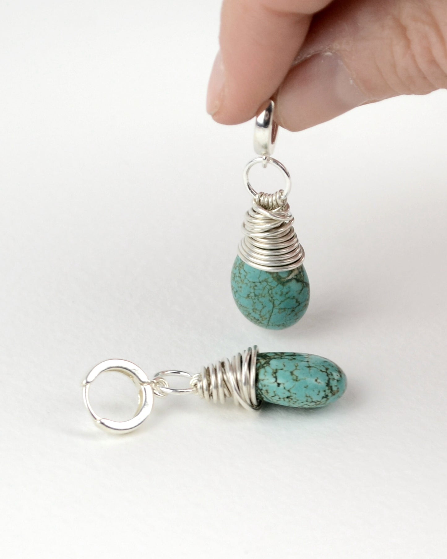 Sterling silver wire wrapped turquoise howlite earrings, boho earrings