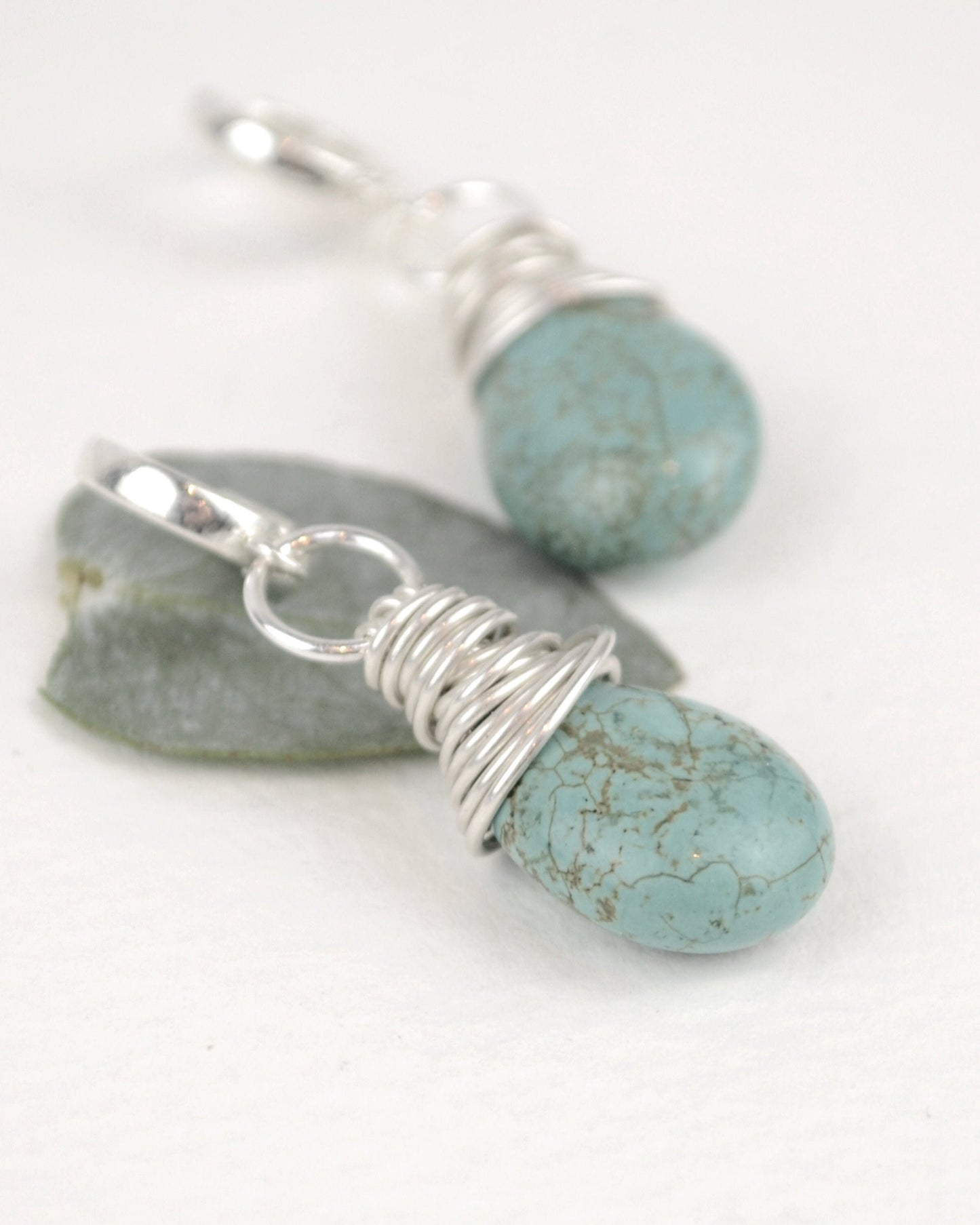 Sterling silver wire wrapped turquoise howlite earrings, boho earrings