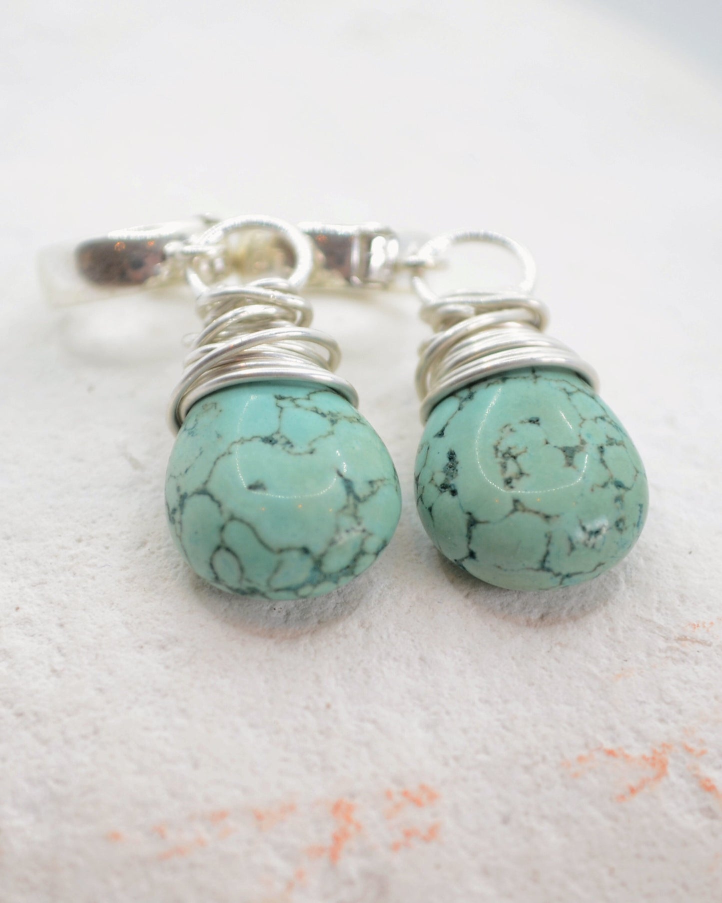 Sterling silver wire wrapped turquoise howlite earrings, boho earrings