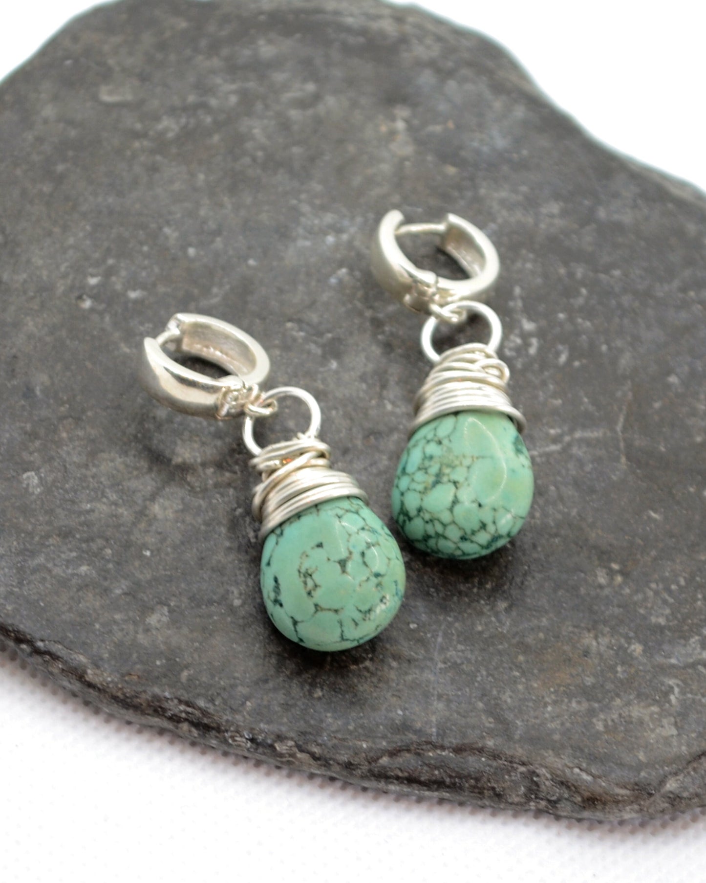 Sterling silver wire wrapped turquoise howlite earrings, boho earrings