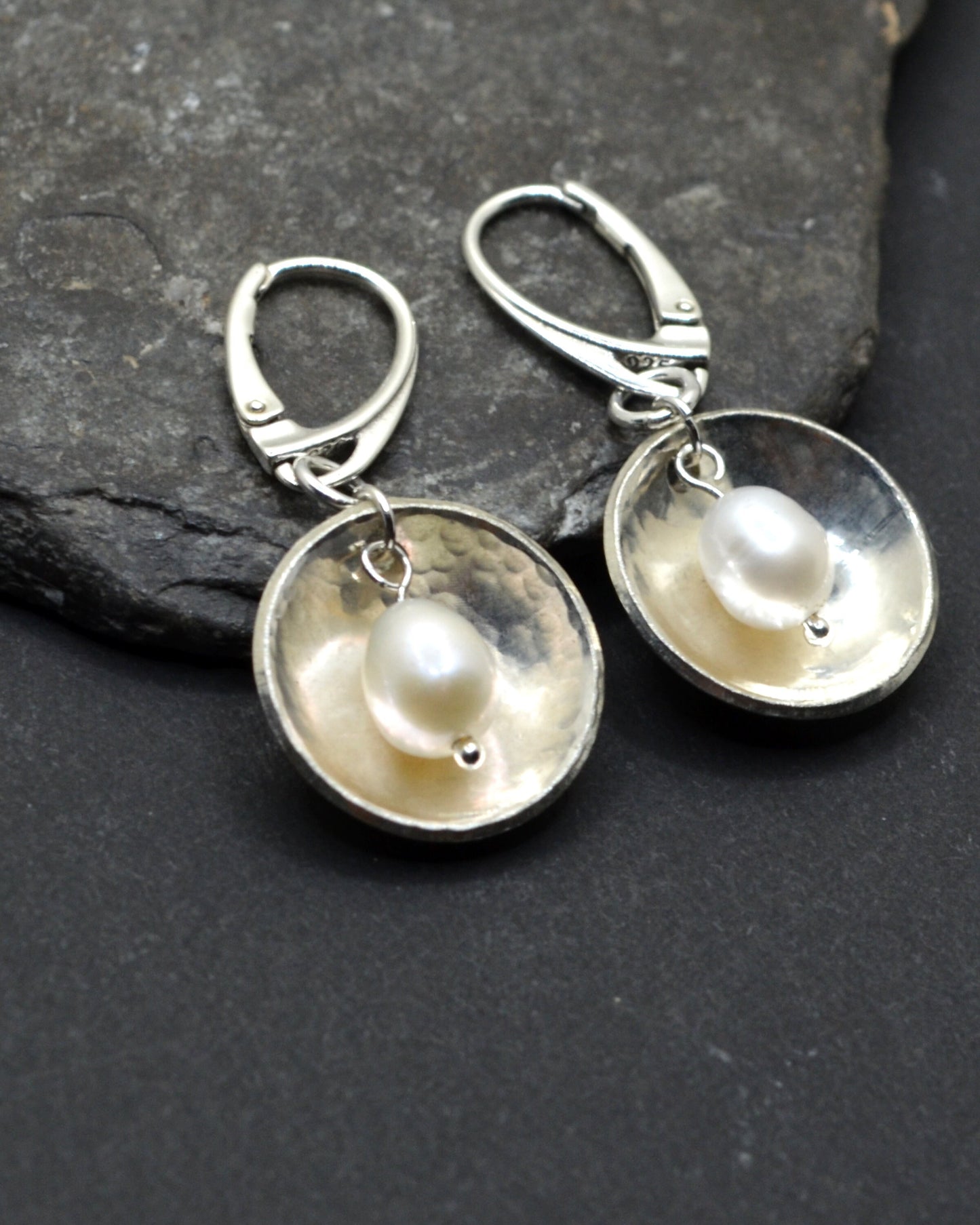 Sterling silver and pearl rustic earrings, romantic gift, wedding present