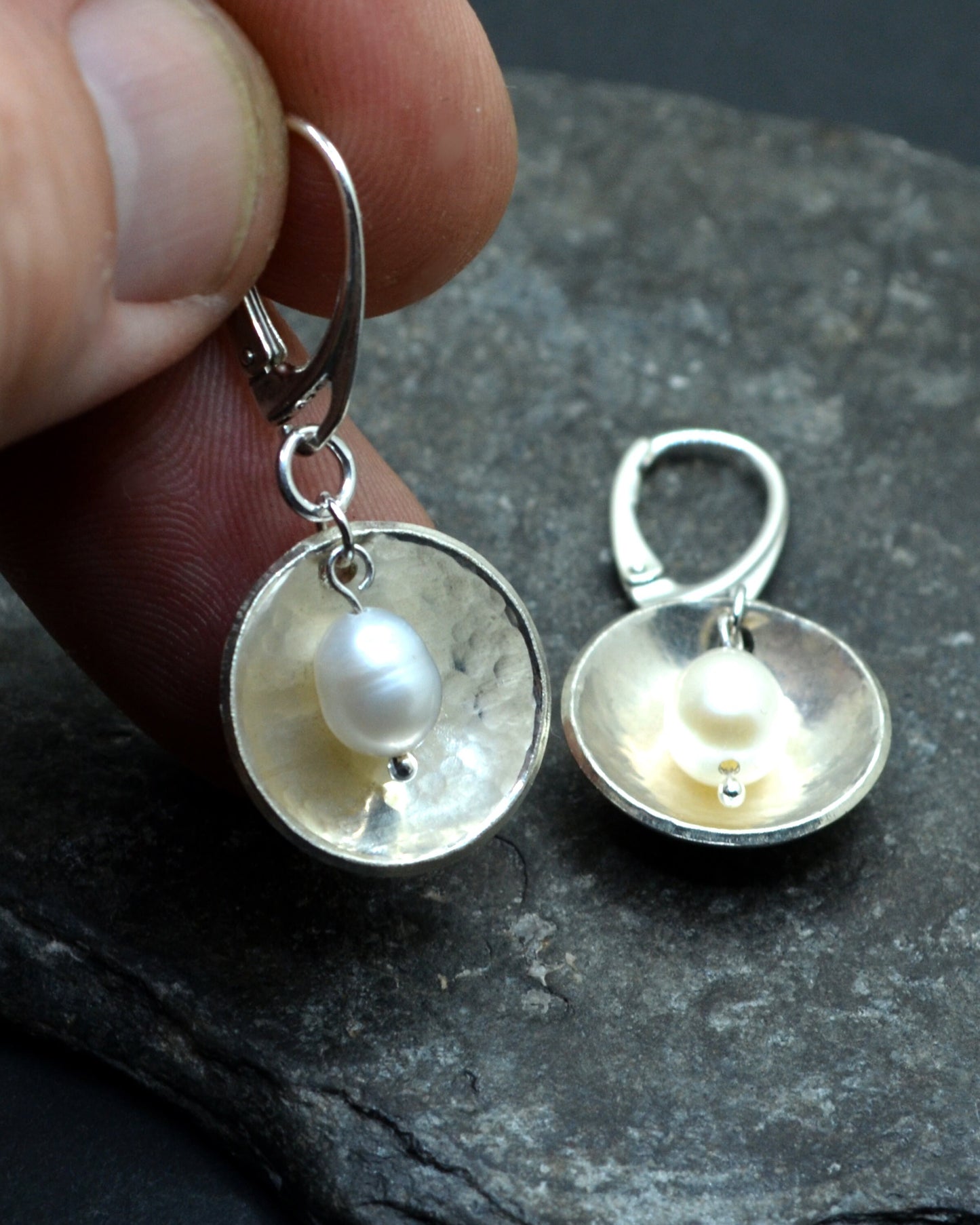 Sterling silver and pearl rustic earrings, romantic gift, wedding present