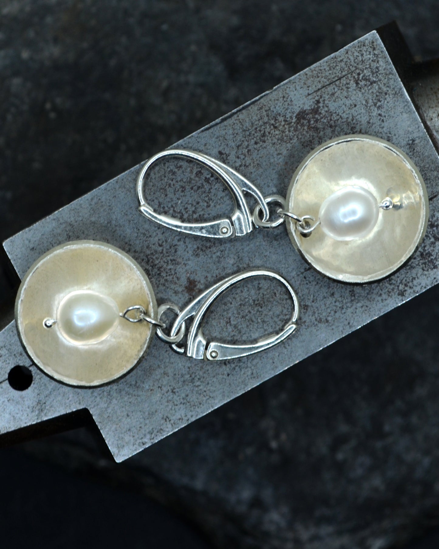 Sterling silver and pearl rustic earrings, romantic gift, wedding present