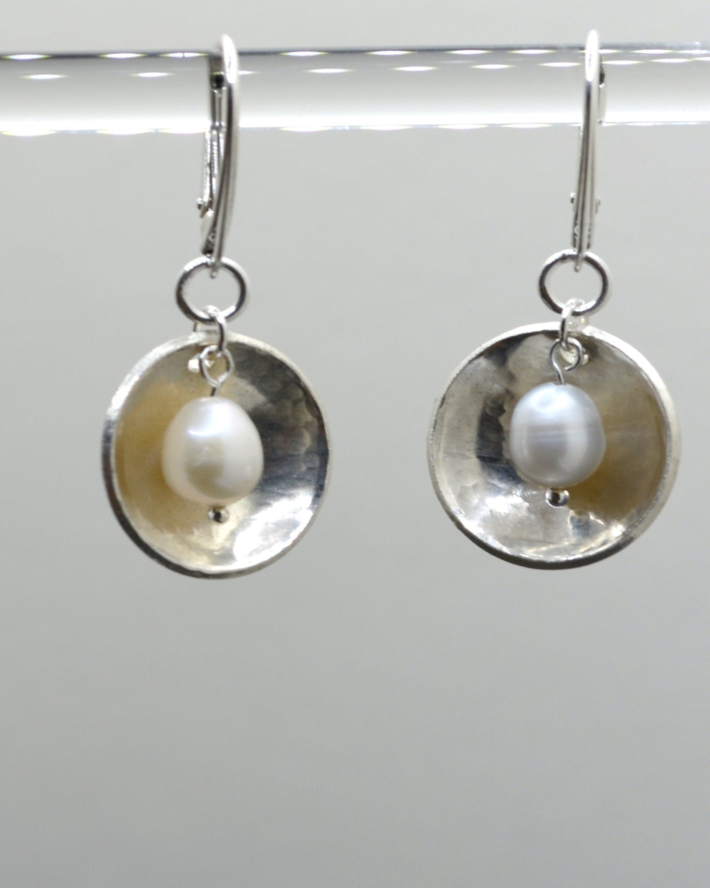 Sterling silver and pearl rustic earrings, romantic gift, wedding present