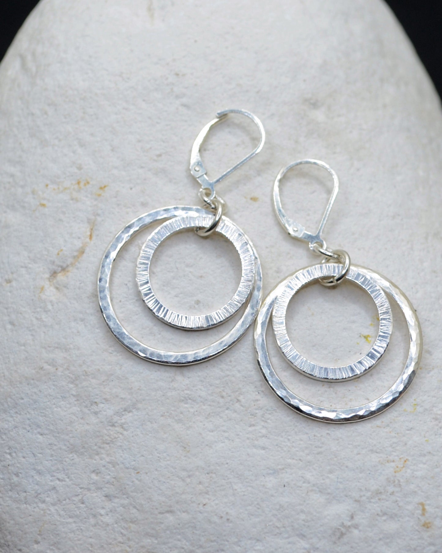 Rustic sterling silver textured hoops, rustic dangling earrings, elegant gift for a lady