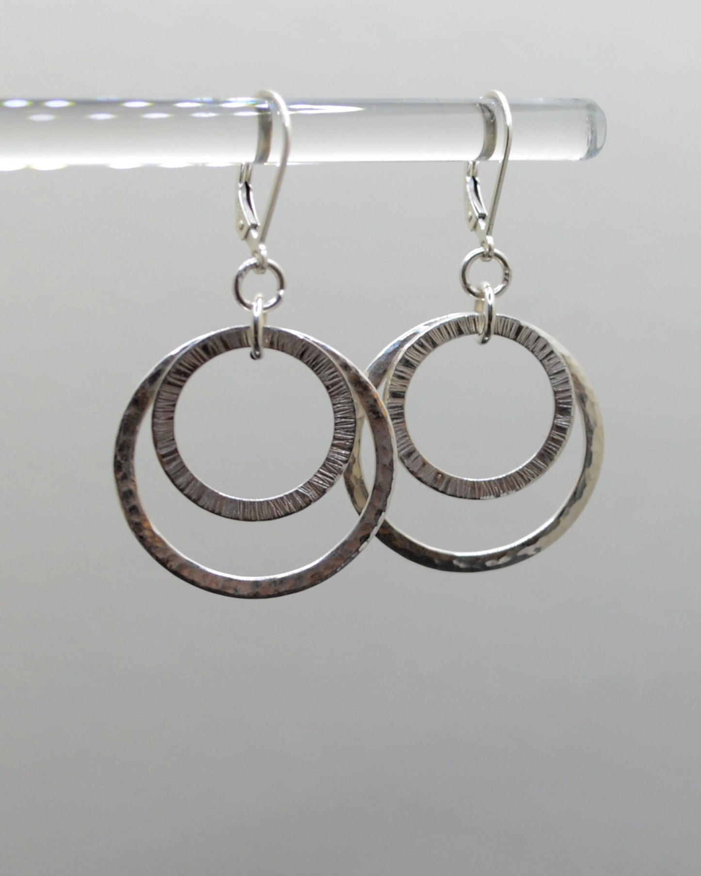 Rustic sterling silver textured hoops, rustic dangling earrings, elegant gift for a lady