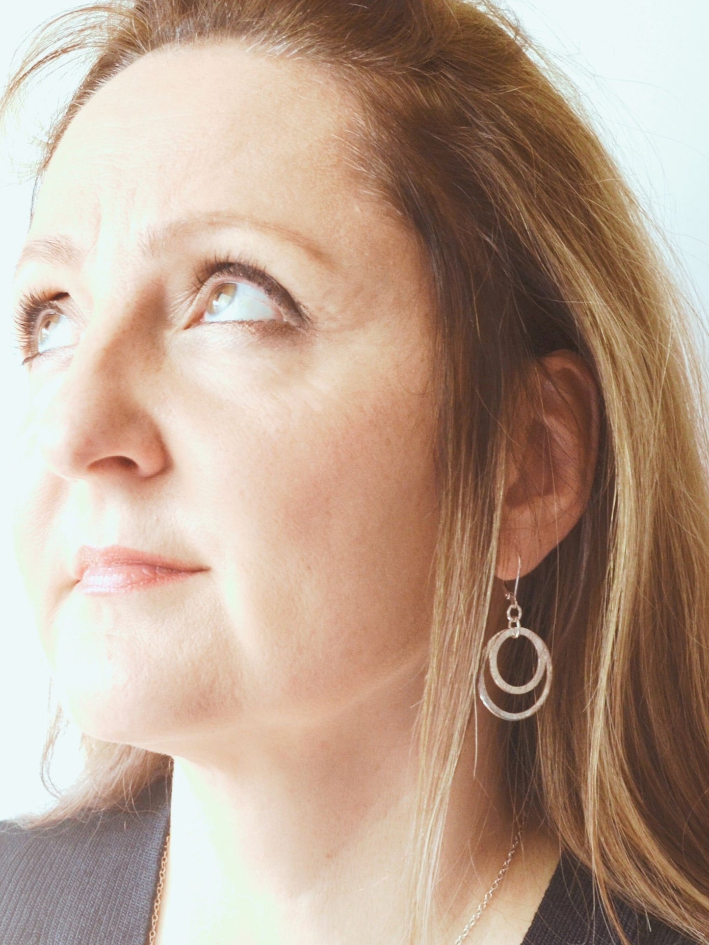 Rustic sterling silver textured hoops, rustic dangling earrings, elegant gift for a lady
