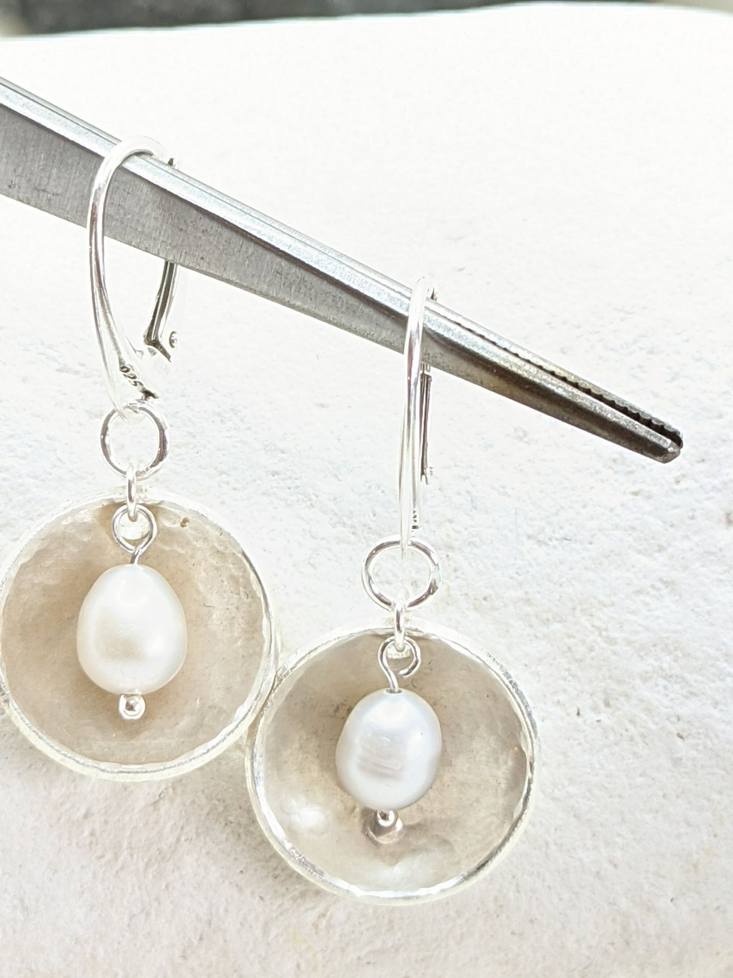 Sterling silver and pearl rustic earrings, romantic gift, wedding present