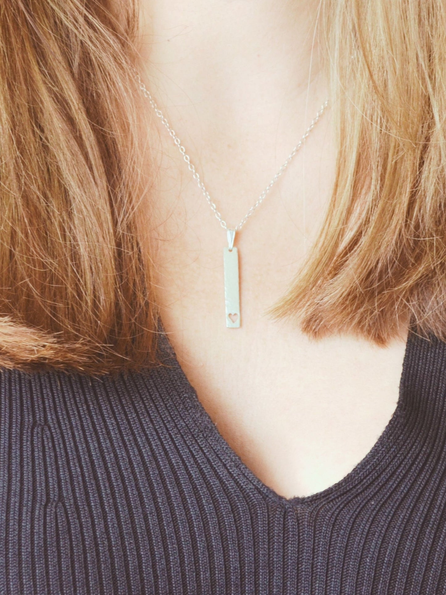 Simple Oblong Heart Necklace // everyday use heart necklace, timeless geometrical pendant, hammered silver charm