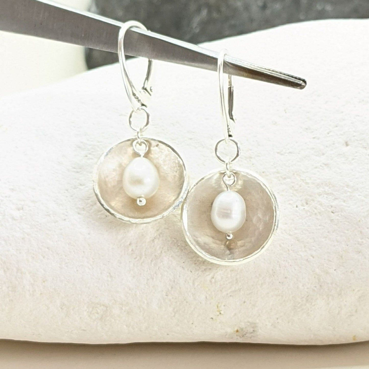 Sterling silver and pearl rustic earrings, romantic gift, wedding present