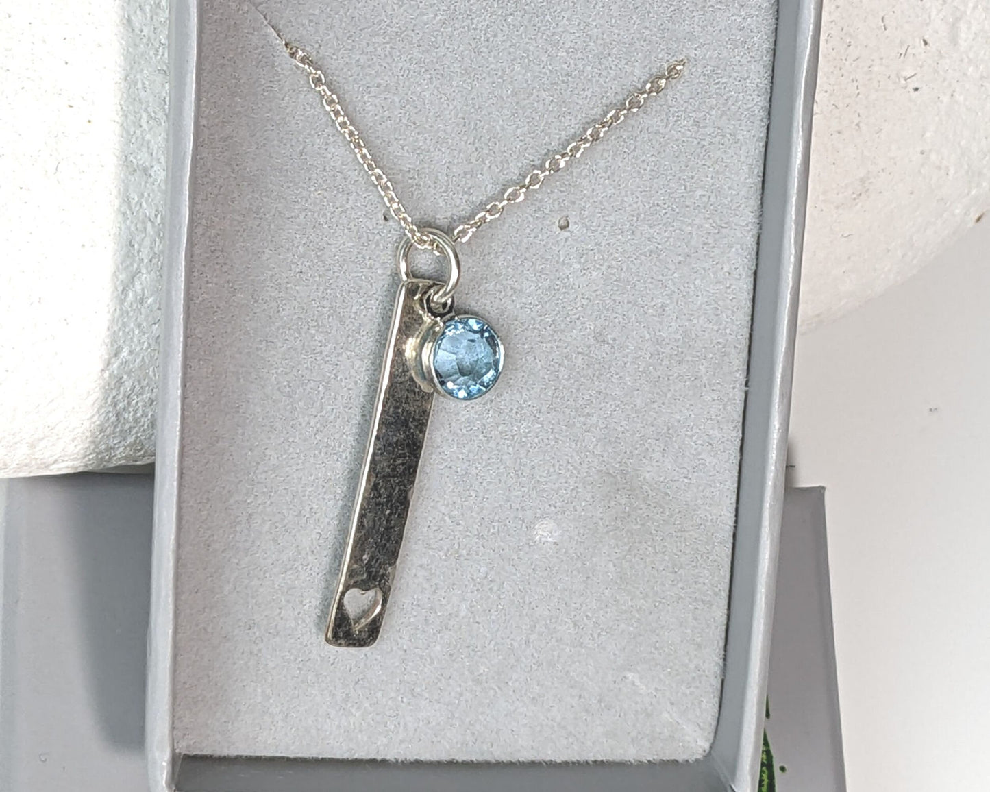March Birthstone Minimalist Necklace// Swarovski Aquamarine crystal pendant, March Pisces Aries birthday gift