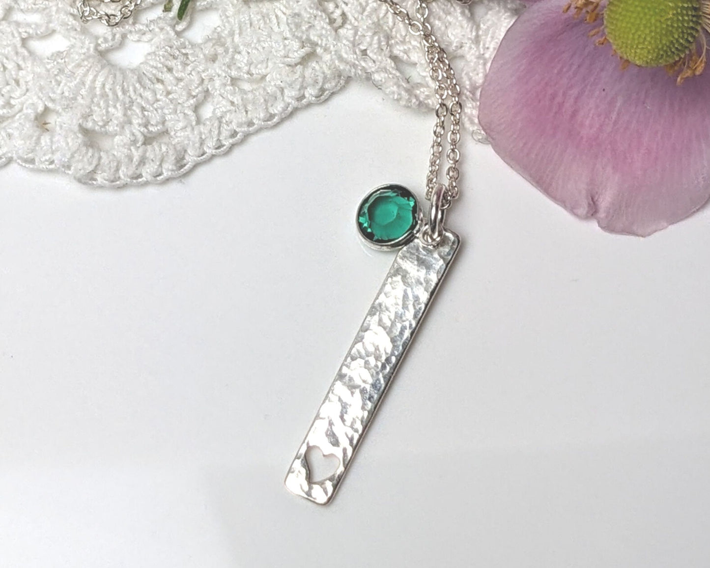 May Birthstone Minimalist Necklace// Swarovski Emerald crystal pendant, May Taurus Gemini birthday gift