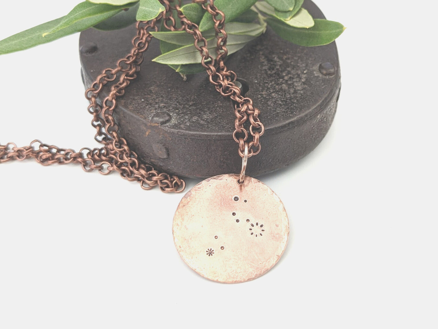 Leo Constellation Necklace //hand stamped copper pendant, Leo constellation birthday gift, romantic gift idea