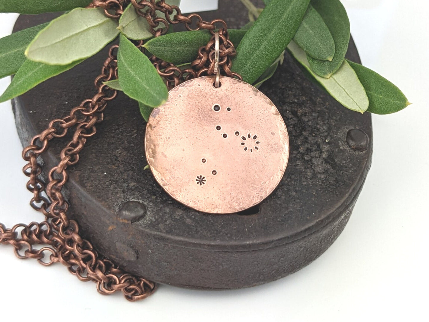 Leo Constellation Necklace //hand stamped copper pendant, Leo constellation birthday gift, romantic gift idea