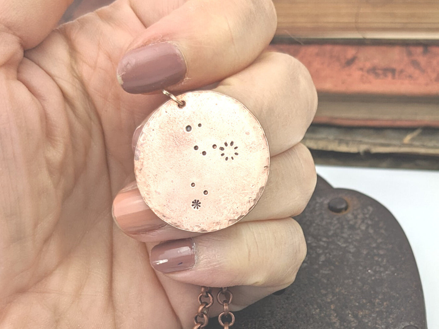 Leo Constellation Necklace //hand stamped copper pendant, Leo constellation birthday gift, romantic gift idea